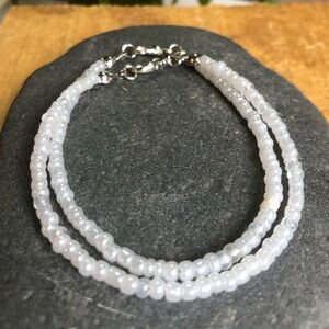 Tiny Glass Bead Bracelets in Milky White, 2 Pieces
